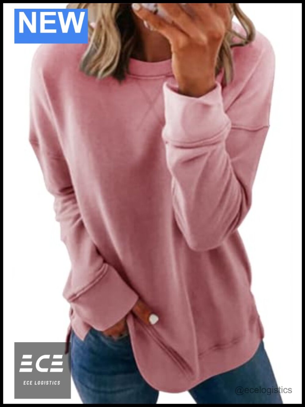Women's Crewneck Sweatshirt Long Sleeve Side Split Tunic Top Relaxed Fit Fall